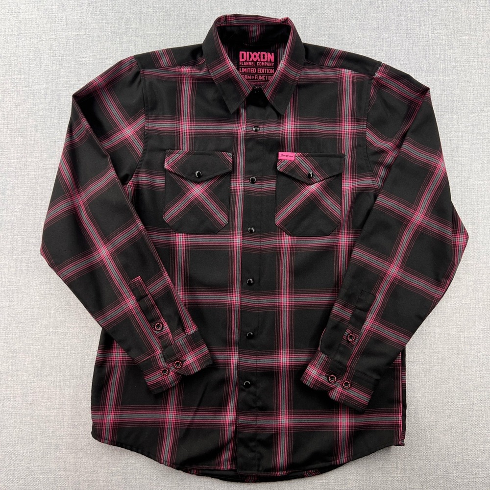 Dixxon Flannel Limited Edition Plaid Pearl Snap Shirt Men Medium Black Pink - Picture 3 of 12